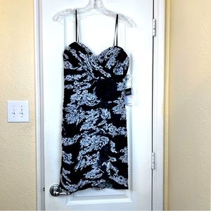 Adriana Papell Black White Floral Print Strapless Cocktail Dress Size 8